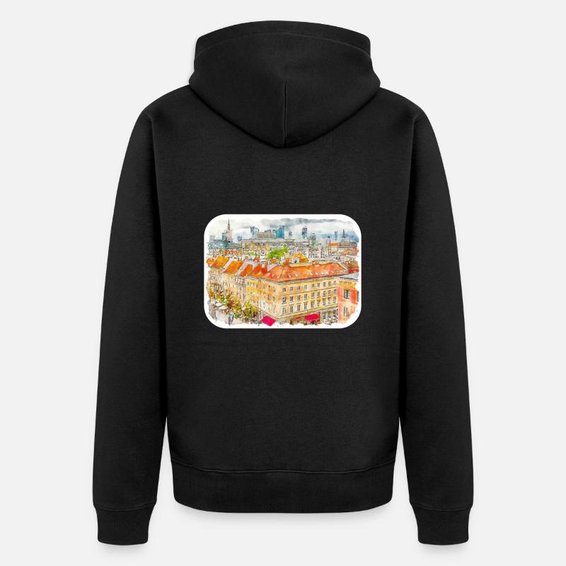 Varsovie Pologne Aquarelle Esquisse Peinture - Veste à capuche bio Premium Unisexe - noir