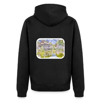 Kyoto Japan Aquarell Skizze gezeichnete Illustration - Unisex Premium Bio Zip Hoodie - Schwarz - Hinten - Nico (187cm)