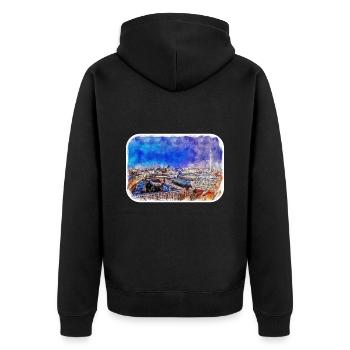 Berlin Allemagne Aquarelle Esquisse Dessinée Peinture - Veste à capuche bio Premium Unisexe - noir - Dos - Nico (187cm)