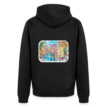 Venedig Italien Aquarellskizze Gezeichnete Illustration - Unisex Premium Bio Zip Hoodie - Schwarz - Hinten - Nico (187cm)