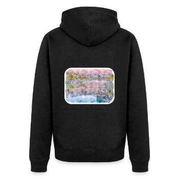 Paris Frankreich Aquarellskizze Gezeichnete Illustration - Unisex Premium Bio Zip Hoodie - Schwarz - Hinten - Nico (187cm)