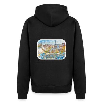 Barcelona Spanien Aquarellskizze Gezeichnete Zeichnung - Unisex Premium Bio Zip Hoodie - Schwarz - Hinten - Nico (187cm)