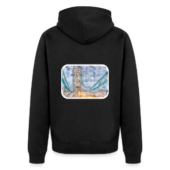 Uk Wahrzeichen Aquarell Skizze Gemälde Illustratio - Unisex Premium Bio Zip Hoodie - Schwarz - Hinten - Nico (187cm)