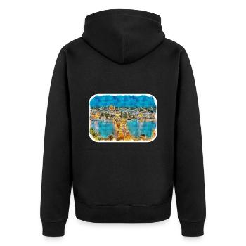 Budapest Ungarn Aquarell Skizze Illustration - Unisex Premium Bio Zip Hoodie - Schwarz - Hinten - Nico (187cm)