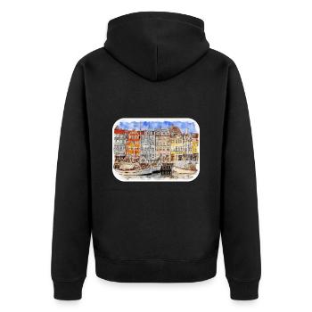 Copenhague Danemark Aquarelle Sketch Illustration - Veste à capuche bio Premium Unisexe - noir - Dos - Nico (187cm)