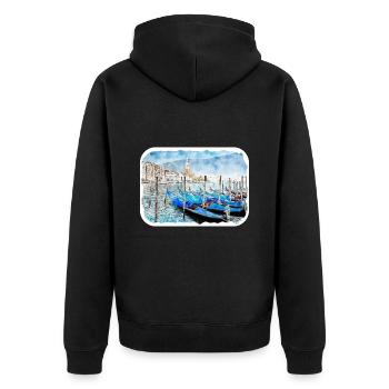Venise Italie Aquarelle Esquisse Illustration - Veste à capuche bio Premium Unisexe - noir - Dos - Nico (187cm)