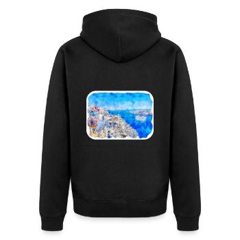 Santorini Griechenland Aquarell Skizze Zeichnung Zeichnung - Unisex Premium Bio Zip Hoodie - Schwarz - Hinten - Nico (187cm)
