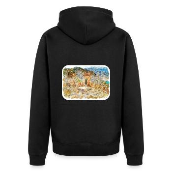 Cartagena Kolumbien Aquarell Skizze Gezeichnet Illustr - Unisex Premium Bio Zip Hoodie - Schwarz - Hinten - Nico (187cm)