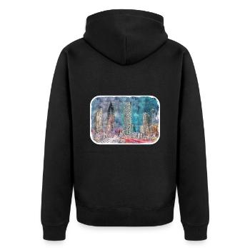 Berlin Allemagne Aquarelle Esquisse Dessinée Peinture - Veste à capuche bio Premium Unisexe - noir - Dos - Nico (187cm)