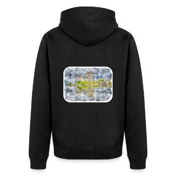 Schottland UK Aquarellskizze Gezeichnete Illustration - Unisex Premium Bio Zip Hoodie - Schwarz - Hinten - Nico (187cm)