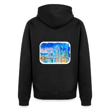 Südkorea Wahrzeichen Aquarell Skizze Zeichnung - Unisex Premium Bio Zip Hoodie - Schwarz - Hinten - Nico (187cm)