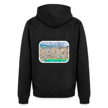Zürich Schweiz Aquarellskizze gezeichnet Paintin - Unisex Premium Bio Zip Hoodie - Schwarz - Hinten - Nico (187cm)