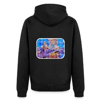 Budapest Ungarn Aquarell Skizze Illustration - Unisex Premium Bio Zip Hoodie - Schwarz - Hinten - Nico (187cm)