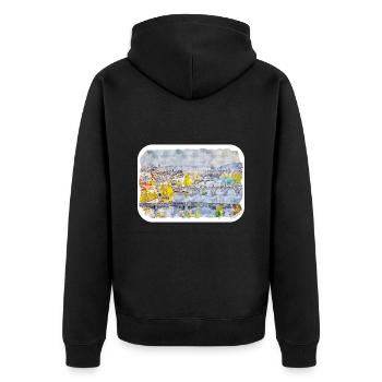 Prag Tschechien Aquarell Skizze Zeichnung - Unisex Premium Bio Zip Hoodie - Schwarz - Hinten - Nico (187cm)