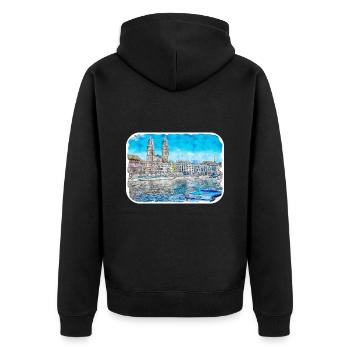 Zürich Schweiz Aquarell Skizze Illustration - Unisex Premium Bio Zip Hoodie - Schwarz - Hinten - Nico (187cm)