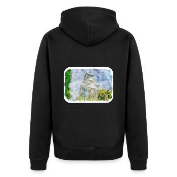 Japan Aquarellskizze Handgezeichnete Illustration - Unisex Premium Bio Zip Hoodie - Schwarz - Hinten - Nico (187cm)