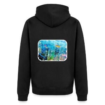 Esquisse d’aquarelle de Chine Illustration dessinée à la main - Veste à capuche bio Premium Unisexe - noir - Dos - Nico (187cm)
