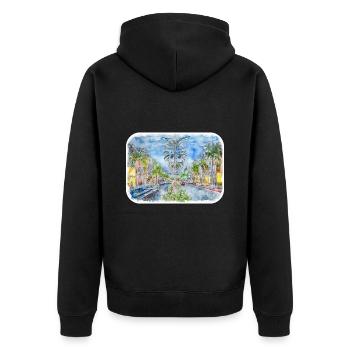 Illustration de croquis à l’aquarelle de Californie usa - Veste à capuche bio Premium Unisexe - noir - Dos - Nico (187cm)