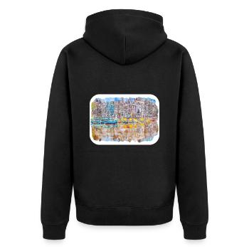 Amsterdam Netherlands Watercolor Sketch Painting - Unisex Premium Organic Zip Hoodie - black - Back - Nico (187cm)