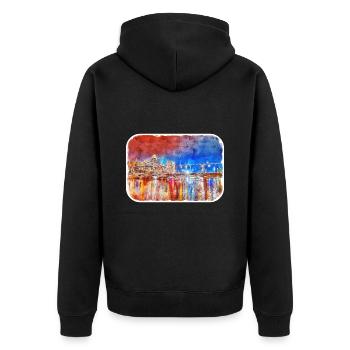 Londres UK Aquarelle Esquisse Dessinée à la Main Peinture - Veste à capuche bio Premium Unisexe - noir - Dos - Nico (187cm)