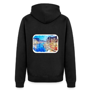 Venise Italie Aquarelle Esquisse Illustration - Veste à capuche bio Premium Unisexe - noir - Dos - Nico (187cm)