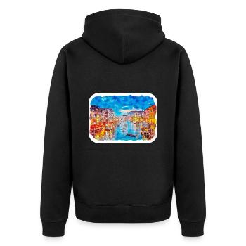 Venise Italie Aquarelle Esquisse Illustration - Veste à capuche bio Premium Unisexe - noir - Dos - Nico (187cm)