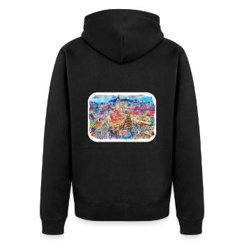 Brasov Romania Watercolor Sketch Illustration - Unisex Premium Organic Zip Hoodie - black - Back - Nico (187cm)