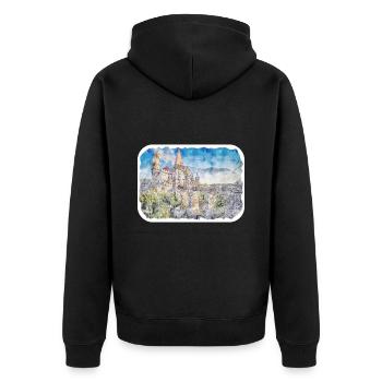 Roumanie Landmark Aquarelle Esquisse Dessin de peinture - Veste à capuche bio Premium Unisexe - noir - Dos - Nico (187cm)