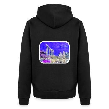 Singapour aquarelle croquis dessinés à la main peinture - Veste à capuche bio Premium Unisexe - noir - Dos - Nico (187cm)