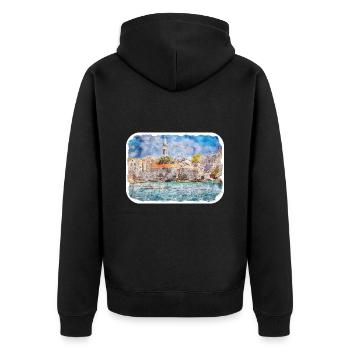 Monténégro Point de repère Aquarelle Sketch Illustration - Veste à capuche bio Premium Unisexe - noir - Dos - Nico (187cm)