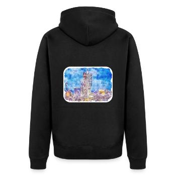China-Aquarell-Skizzen-handgezeichnete Illustration - Unisex Premium Bio Zip Hoodie - Schwarz - Hinten - Nico (187cm)