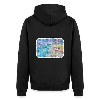 Norwegen, Aquarell, Skizze, Hand, Gezeichnet, Illustration - Unisex Premium Bio Zip Hoodie - Schwarz - Hinten - Nico (187cm)