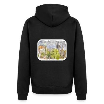 Prag Tschechische Aquarellskizze Malerei Zeichnung - Unisex Premium Bio Zip Hoodie - Schwarz - Hinten - Nico (187cm)
