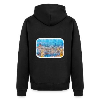 Budapest Ungarn Aquarell Skizze Illustration - Unisex Premium Bio Zip Hoodie - Schwarz - Hinten - Nico (187cm)
