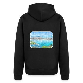 Europa Aquarellskizze Handgezeichnete Illustration - Unisex Premium Bio Zip Hoodie - Schwarz - Hinten - Nico (187cm)