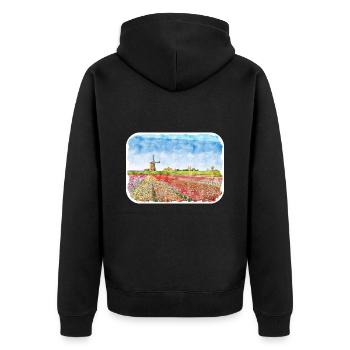 Niederlande Aquarell Skizze gezeichnete Illustration - Unisex Premium Bio Zip Hoodie - Schwarz - Hinten - Nico (187cm)