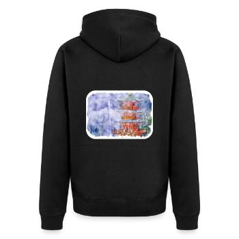 Japan Aquarellskizze Handgezeichnete Illustration - Unisex Premium Bio Zip Hoodie - Schwarz - Hinten - Nico (187cm)