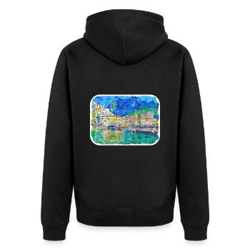 Sorrente Italie Aquarelle Esquisse Dessinée Peinture - Veste à capuche bio Premium Unisexe - noir - Dos - Nico (187cm)