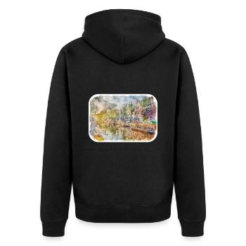 Amsterdam Netherlands Watercolor Sketch Drawing - Unisex Premium Organic Zip Hoodie - black - Back - Nico (187cm)