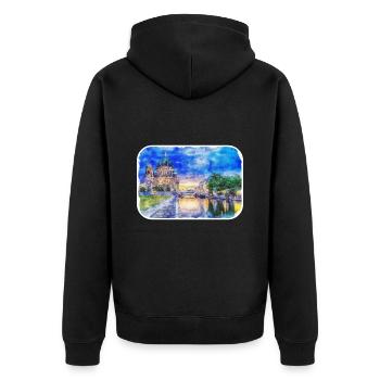 Berlin Allemagne Aquarelle Esquisse Dessinée Peinture - Veste à capuche bio Premium Unisexe - noir - Dos - Nico (187cm)