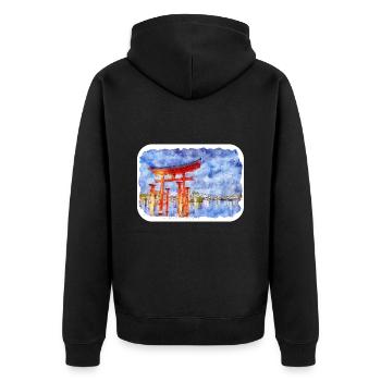 Japan Aquarellskizze Handgezeichnete Illustration - Unisex Premium Bio Zip Hoodie - Schwarz - Hinten - Nico (187cm)