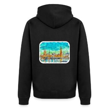 Londres UK Aquarelle Esquisse Dessinée à la Main Peinture - Veste à capuche bio Premium Unisexe - noir - Dos - Nico (187cm)