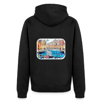 Venise Italie Aquarelle Esquisse Illustration - Veste à capuche bio Premium Unisexe - noir - Dos - Nico (187cm)