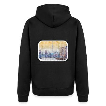 Berlin Allemagne Aquarelle Croquis Dessiné Peinture - Veste à capuche bio Premium Unisexe - noir - Dos - Nico (187cm)