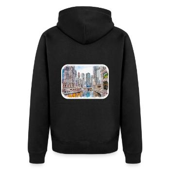 Chicago USA Aquarell Skizze gezeichnete Illustration - Unisex Premium Bio Zip Hoodie - Schwarz - Hinten - Nico (187cm)