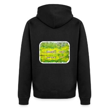 Norvège Aquarelle Esquisse Dessinée à la main Illustration - Veste à capuche bio Premium Unisexe - noir - Dos - Nico (187cm)