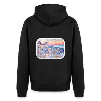 Santorin Grèce Aquarelle Esquisse Dessinée Illustrat - Veste à capuche bio Premium Unisexe - noir - Dos - Nico (187cm)