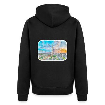 Berlin Allemagne Aquarelle Esquisse Dessinée Peinture - Veste à capuche bio Premium Unisexe - noir - Dos - Nico (187cm)