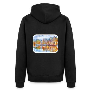 Pays-Bas Aquarelle Esquisse Dessinée Illustration - Veste à capuche bio Premium Unisexe - noir - Dos - Nico (187cm)