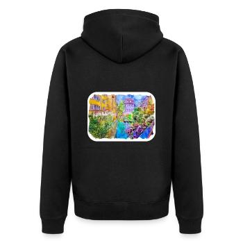 Venise Italie Aquarelle Esquisse Illustration - Veste à capuche bio Premium Unisexe - noir - Dos - Nico (187cm)